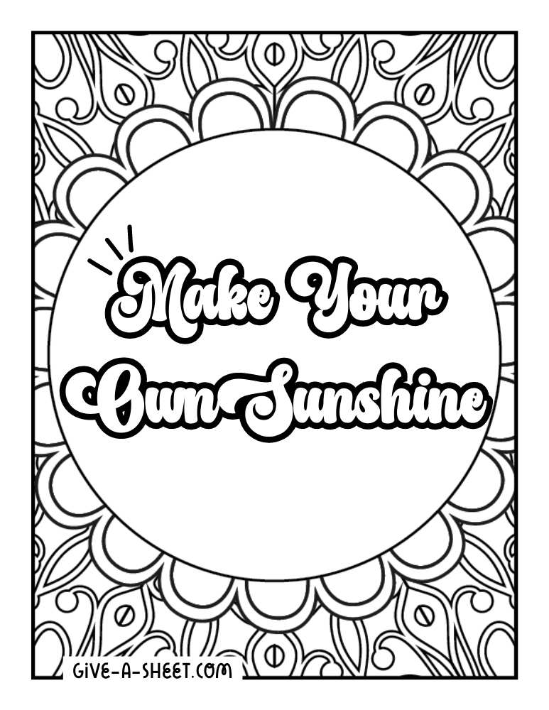 Sunshine quote coloring page for kids.