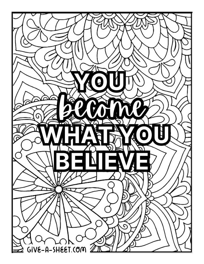 Detailed printable positive message coloring page.