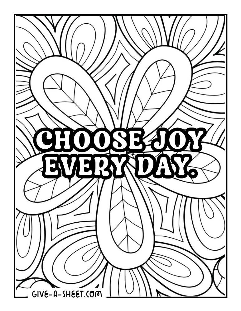Simple flower inspiring quote coloring page.