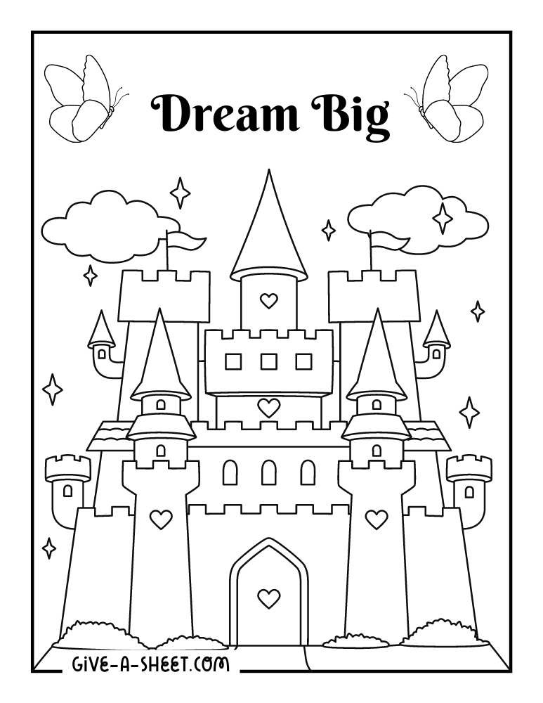 Quote printable castle coloring page for kids.