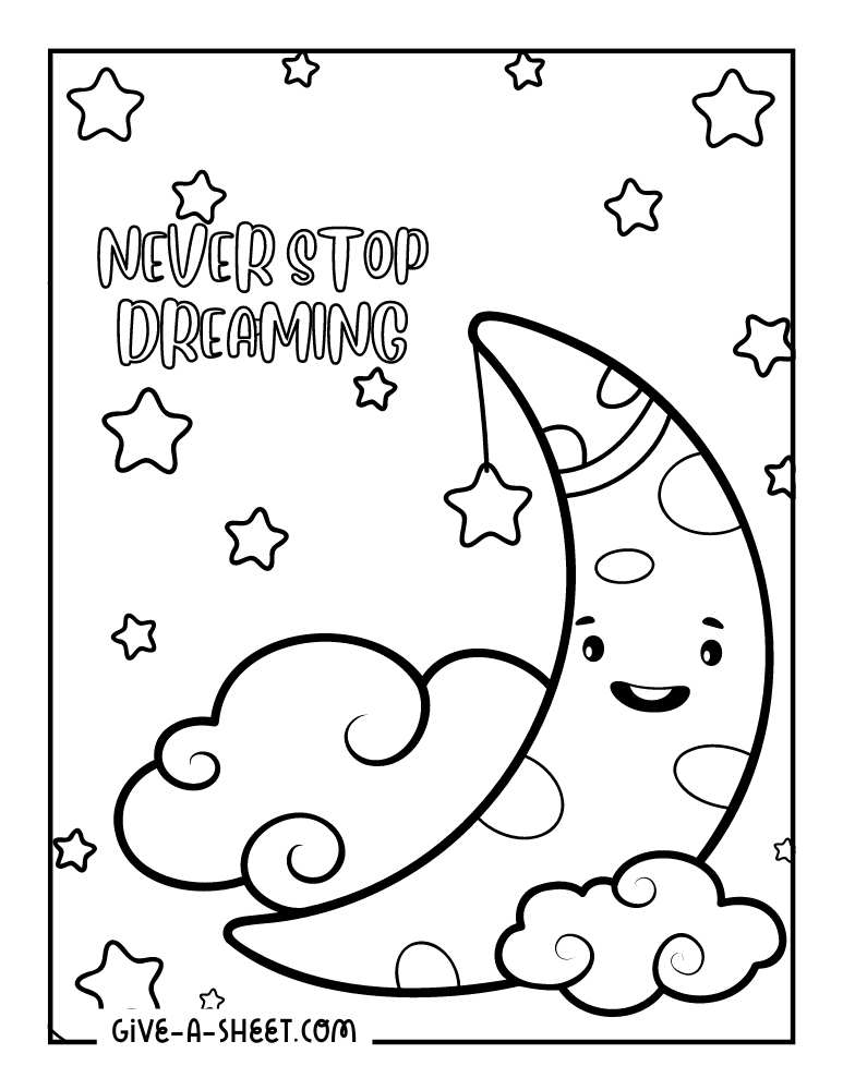 Moon and stars quote page for kids to color.