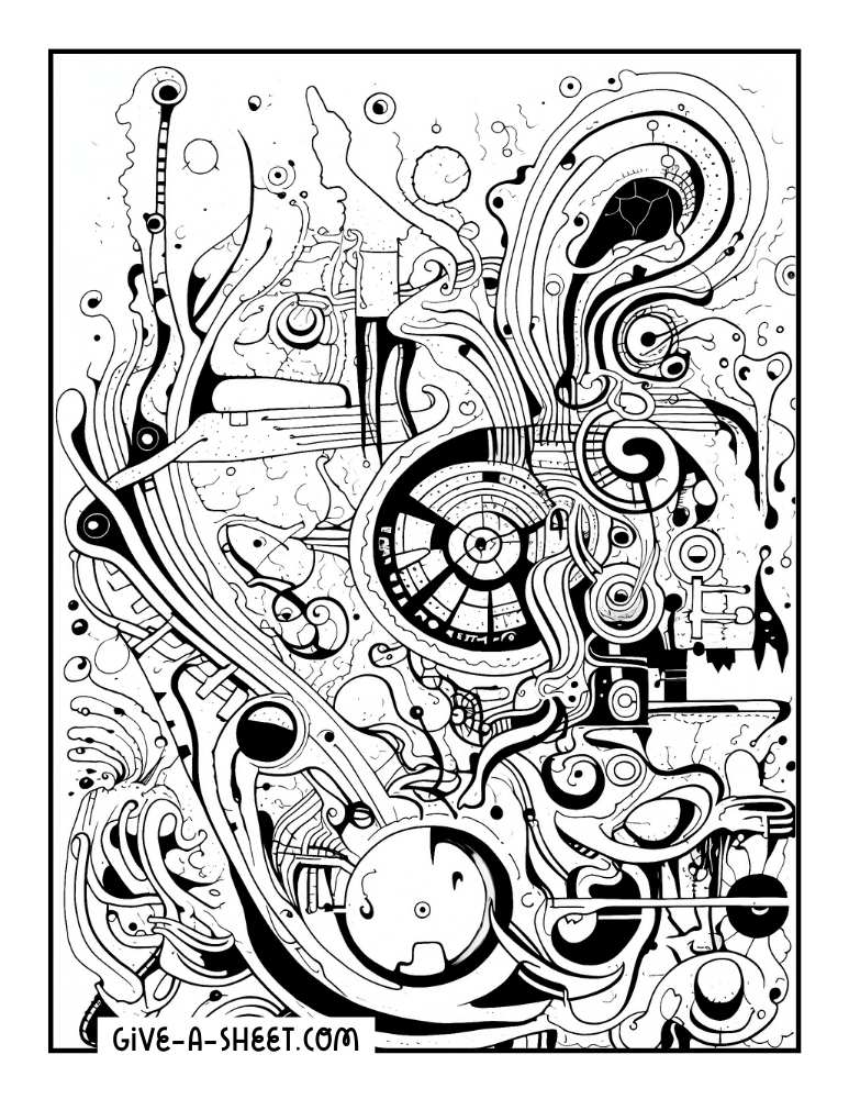 Abstract trippy printable coloring page.