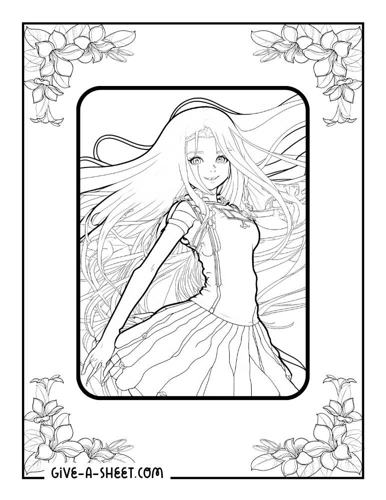 Graceful manga anime girl coloring page free download.