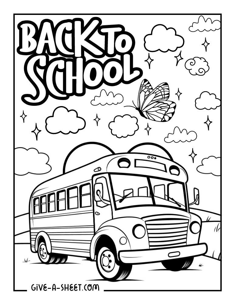 School bus cute coloring page.
