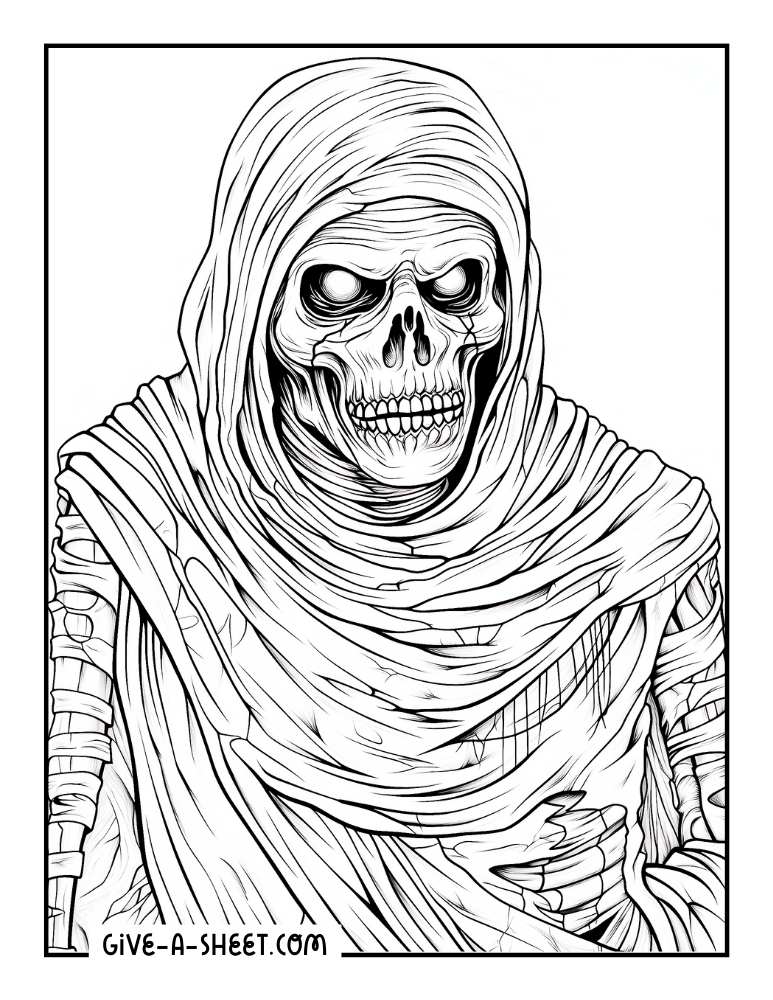 Scary zombie man halloween coloring page.