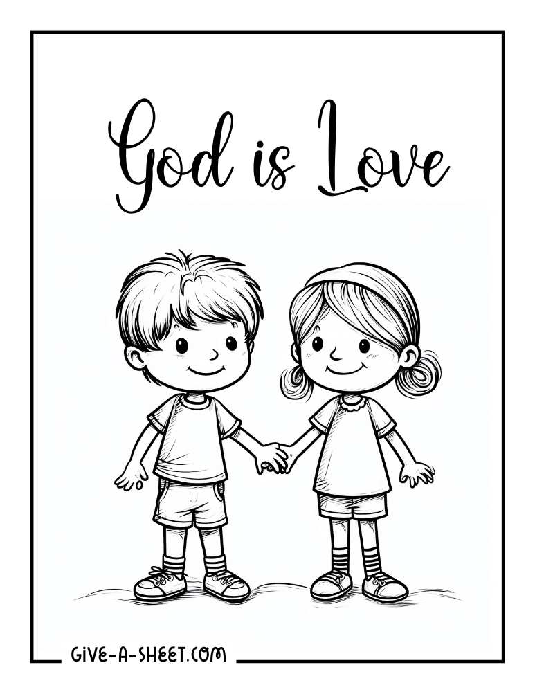 Two kids and Christian praise coloring sheet for kids.