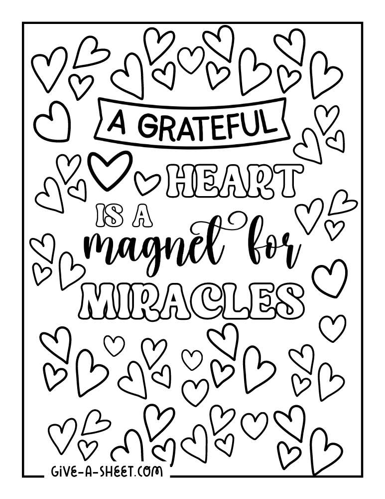 Grateful heart Christian sermon coloring sheet.
