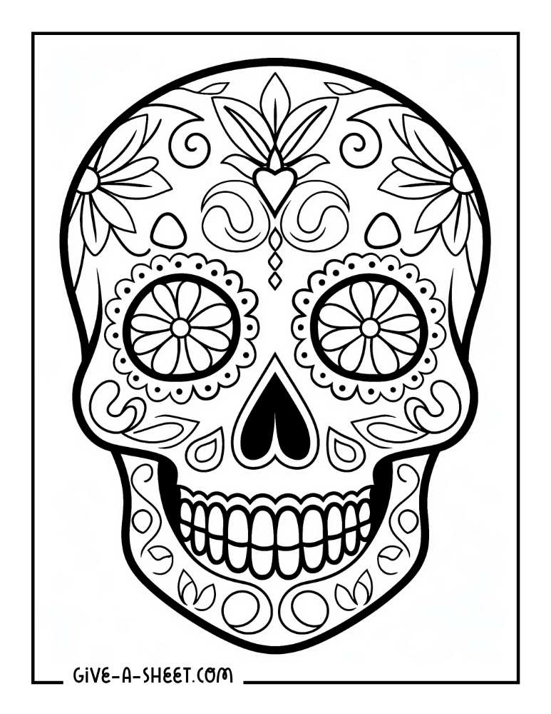 Dia de los muertos sugar skull coloring page.