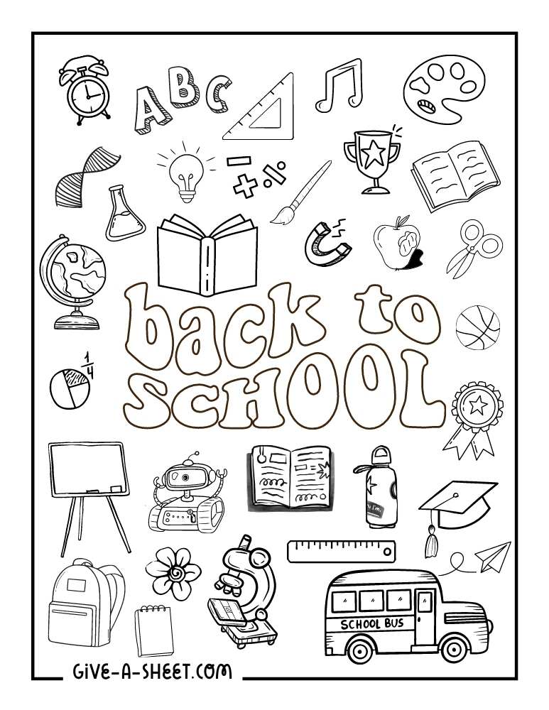 Back to school detailed designs coloring page.