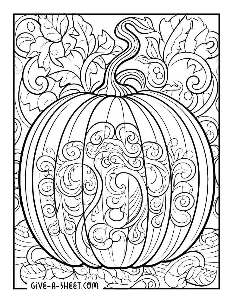 Doodle pumpkin halloween zentangle coloring sheet.