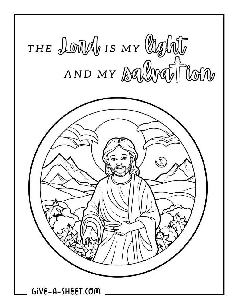 Jesus portrait and verse coloring sheet.
