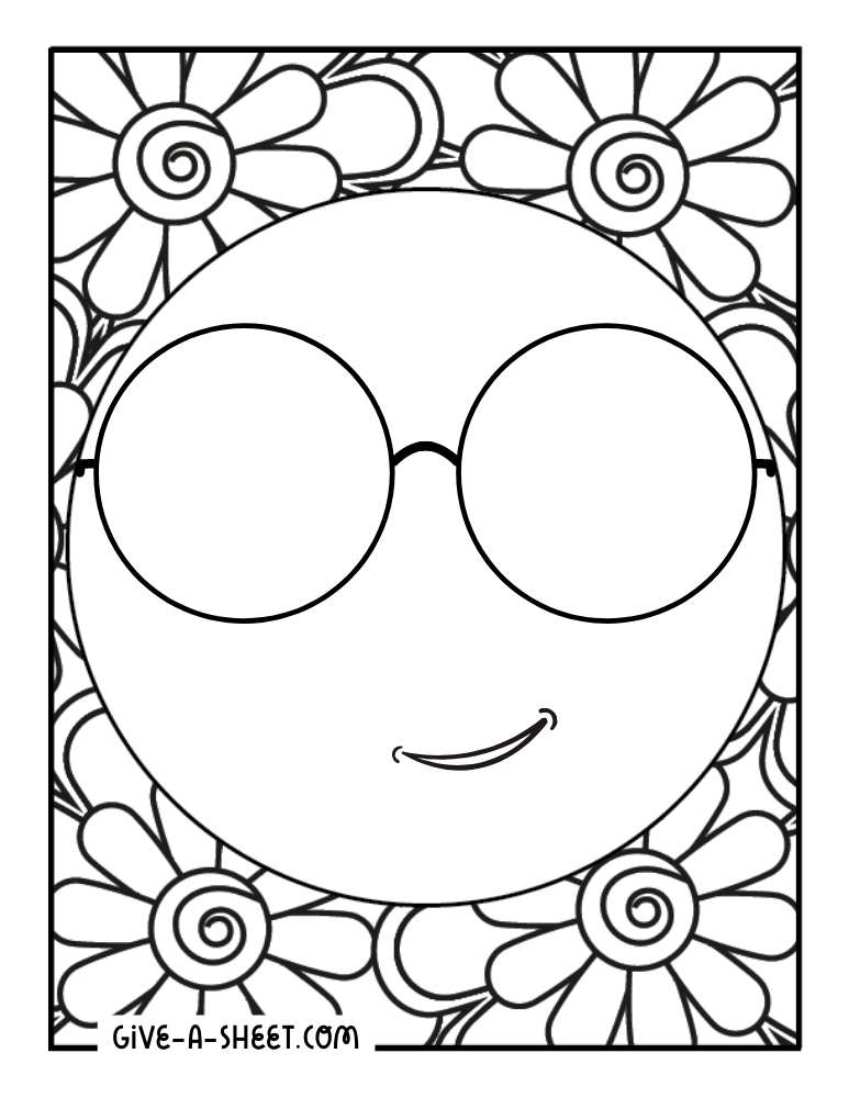 Easy trippy 90s face coloring page.