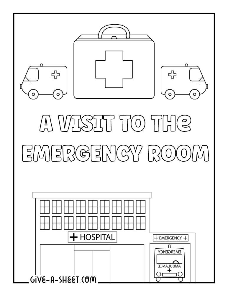 Hospital emergency room page to color in.