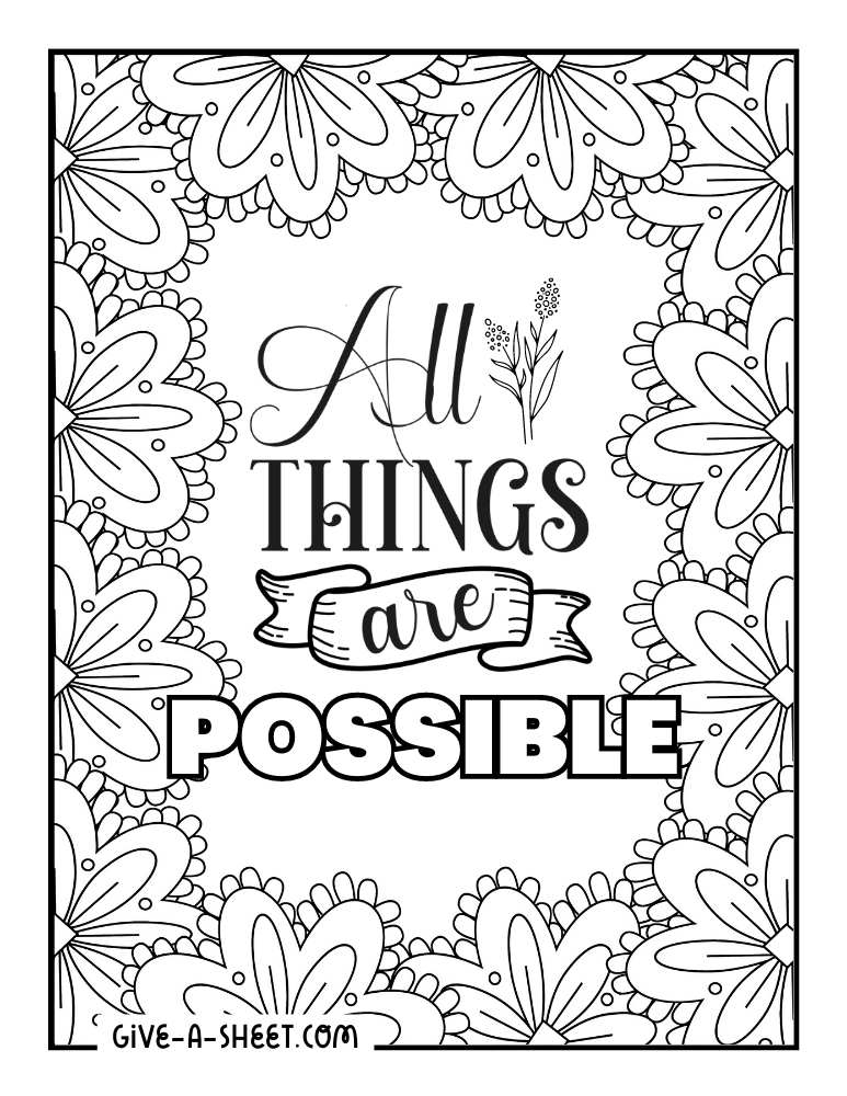 Faith based quote coloring page.