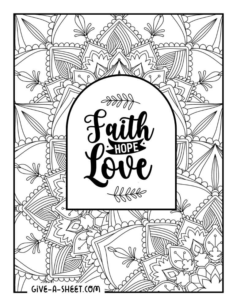 Faith hope love scripture printable coloring sheet.