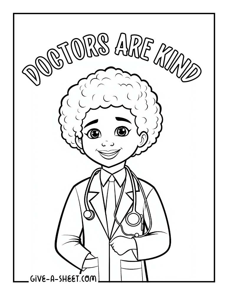 A female doctor with a stethoscope to color.