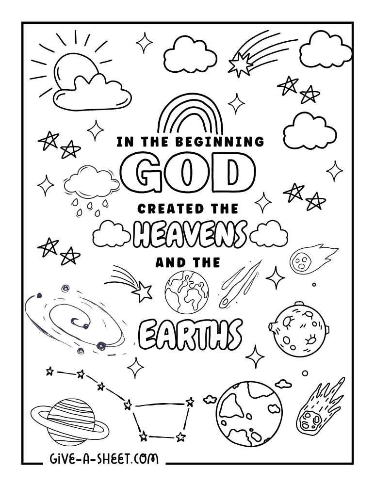 Genesis verse doodle coloring page for kids.