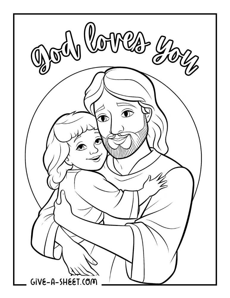 God with child coloring sheet for kids.