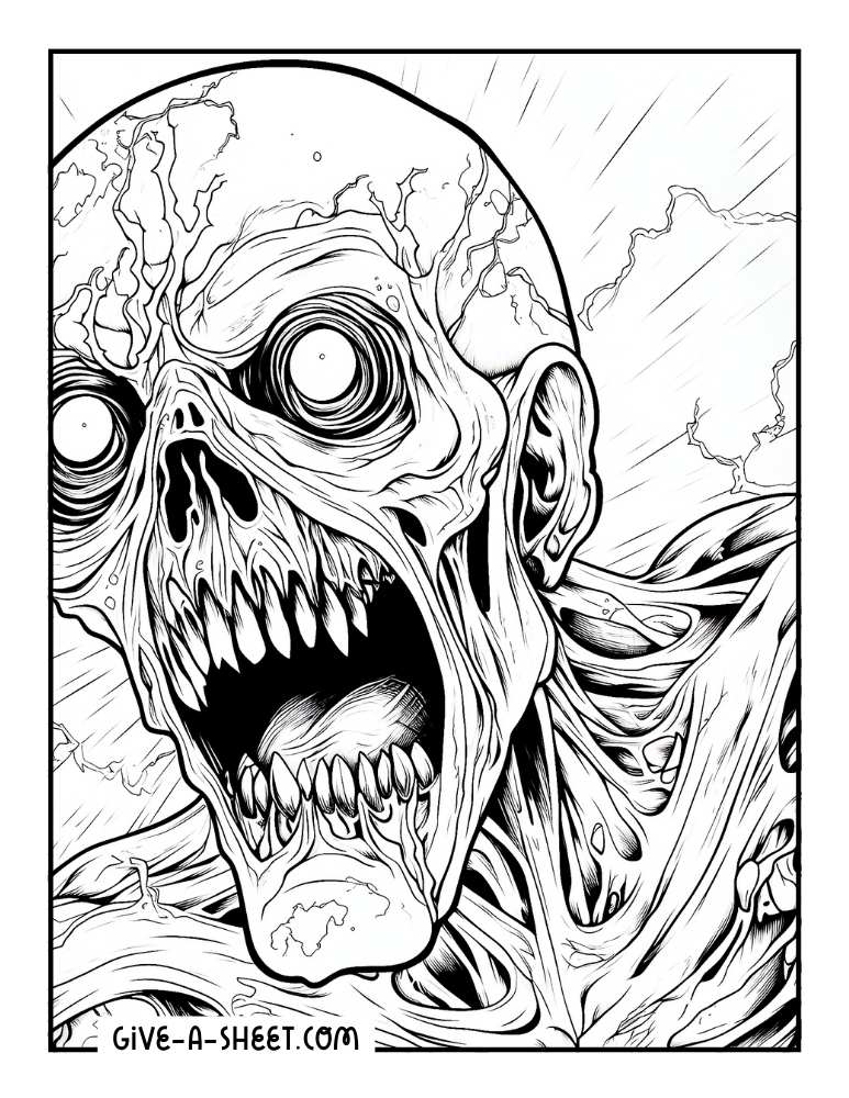 Creepy zombie halloween coloring page.