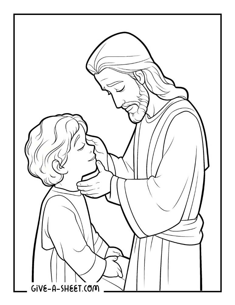 Jesus healing the blind boy coloring page for kids.