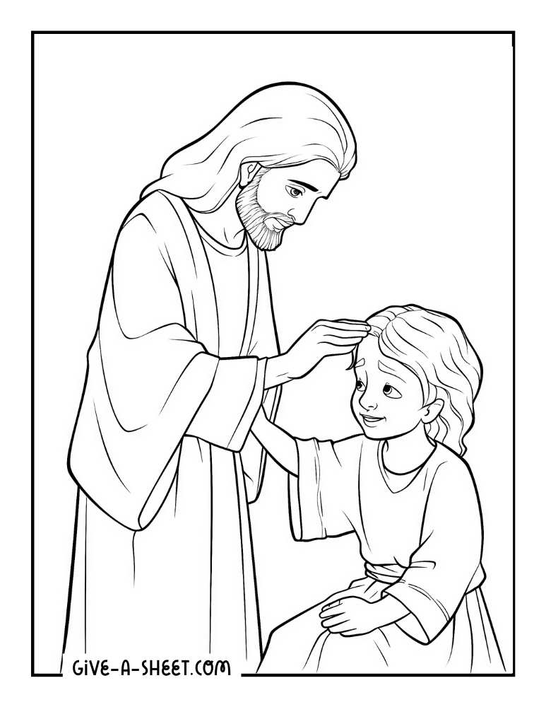 Jesus healing a boy coloring sheet for kids,