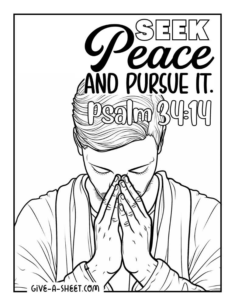 Man praying in peace coloring page.