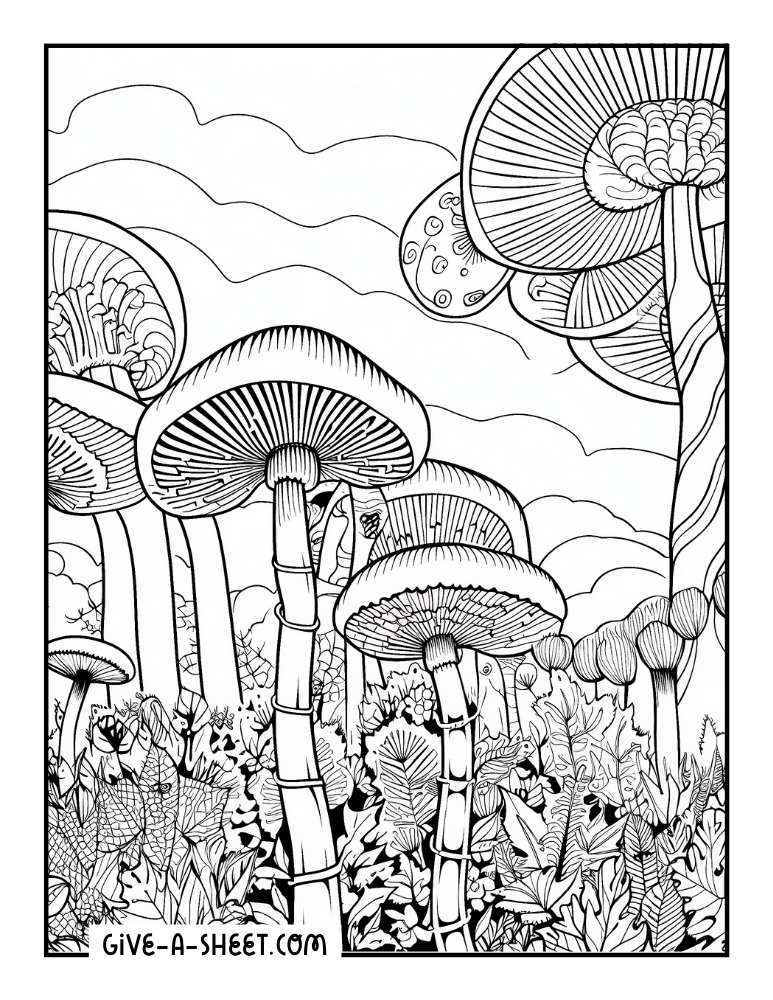 Psychedelic mushroom forest printable.