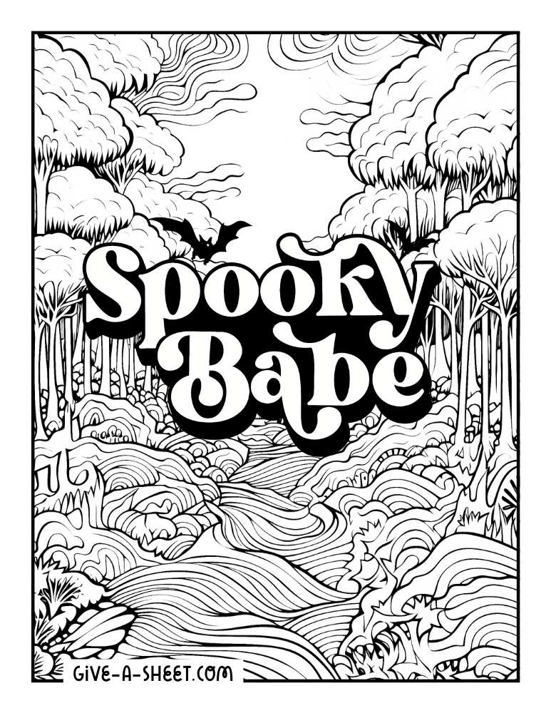 Spooky forest for Halloween to color in for adults.