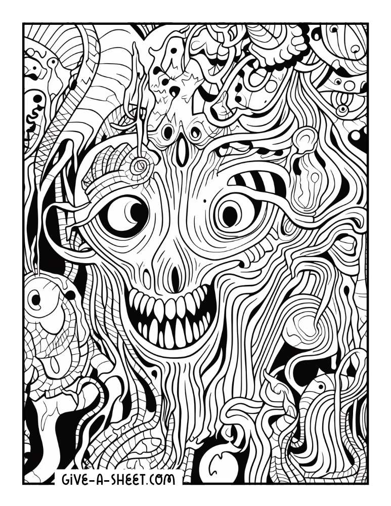 Abstract scary halloween coloring page.