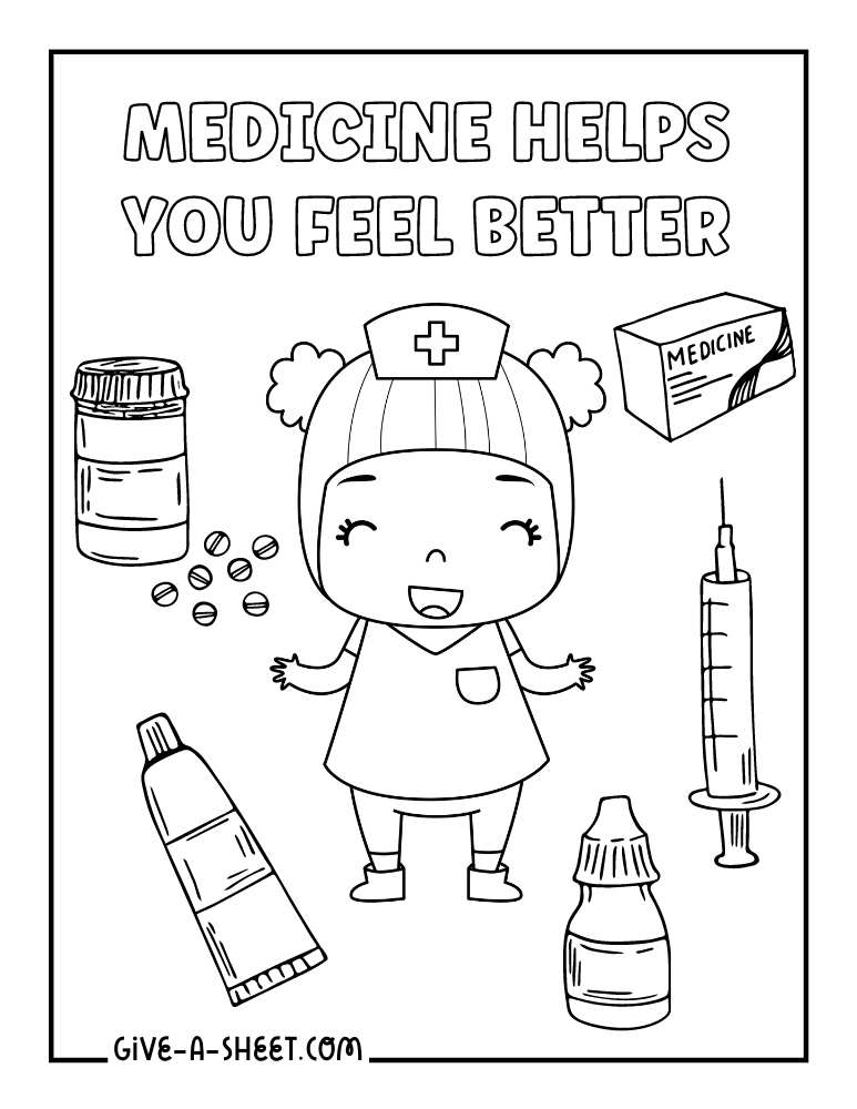 Different hospital medicine coloring page.