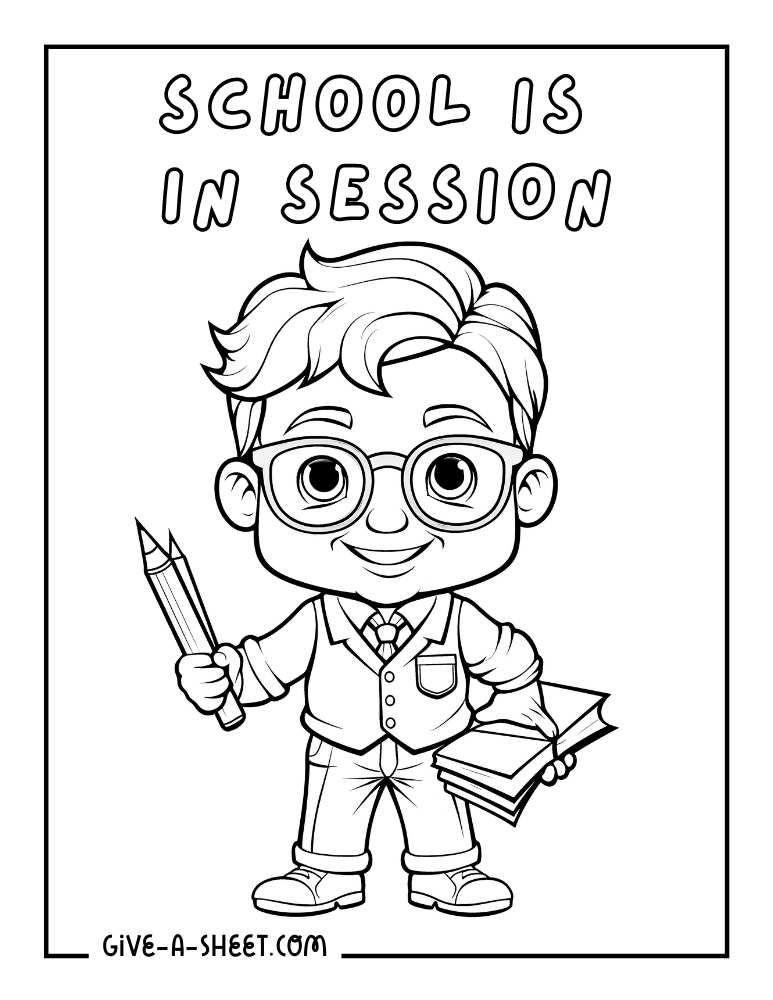 New teacher on the start of a new school year coloring page.