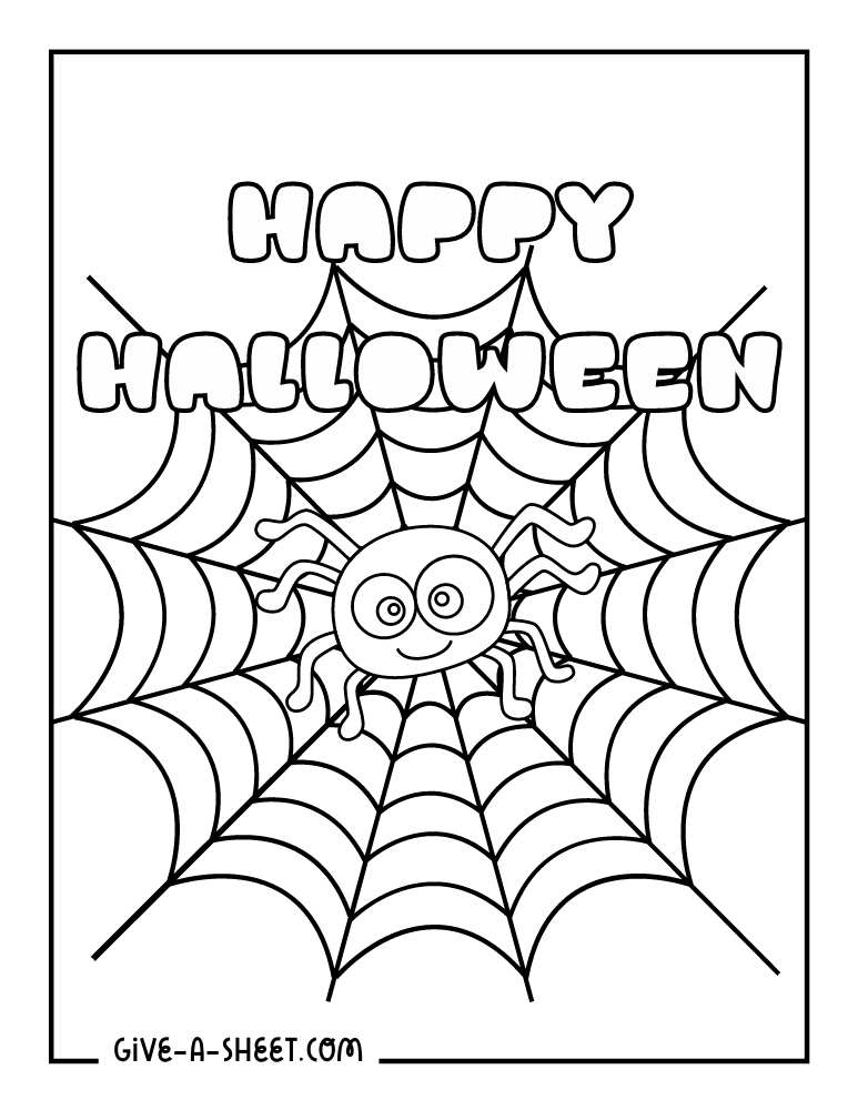 Cartoon spider halloween coloring page for kids.