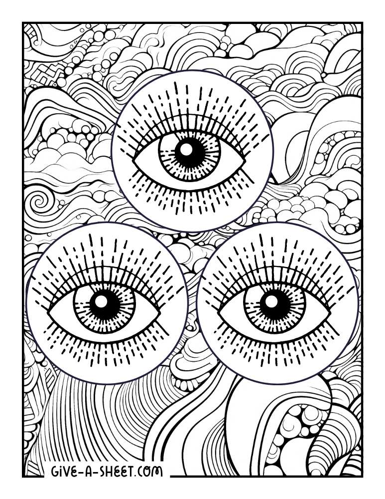 Triple eye art coloring sheet.