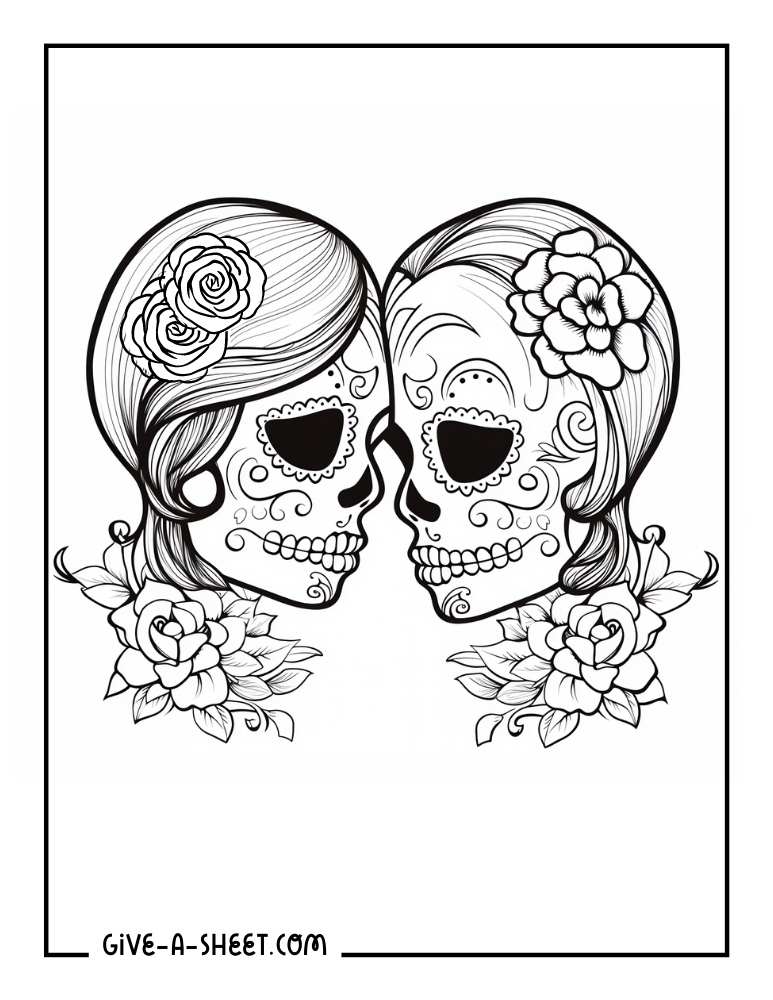 Two sugar skull girls coloring page.