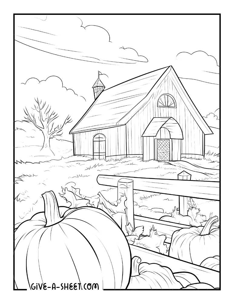 Autumn pumpkin farm coloring page.