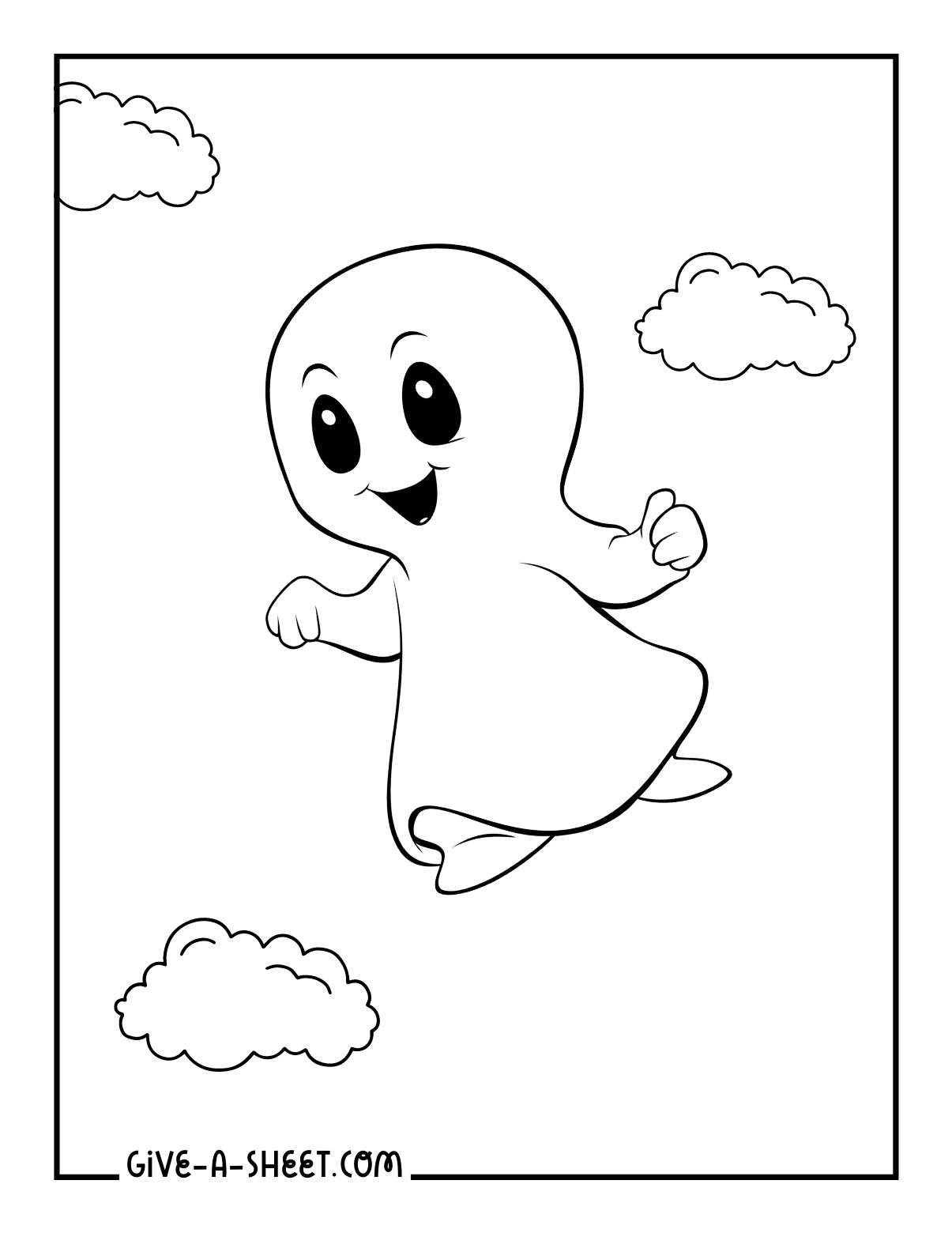 Casper cute friendly ghost coloring sheet for kids.