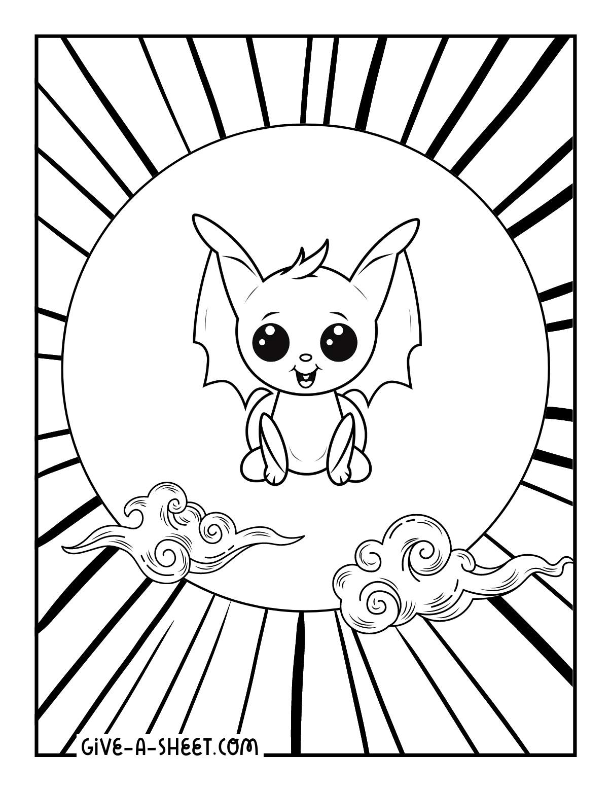 Cute bat coloring pages for kids.