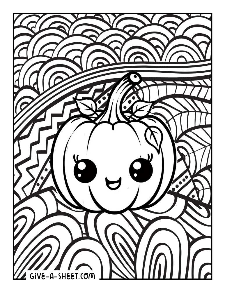 Doodle pumpkin coloring sheet for kids.