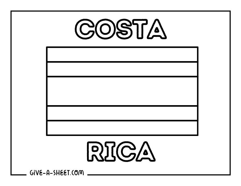 Costa Rica Central America flag coloring sheet for kids.