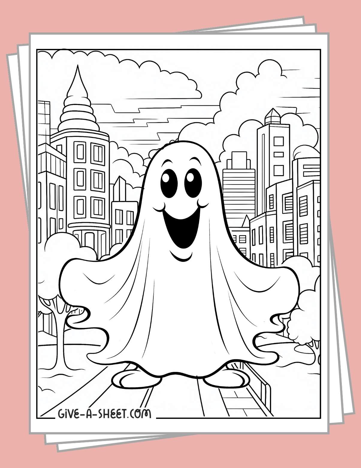 Printable free spooky ghost coloring pages.