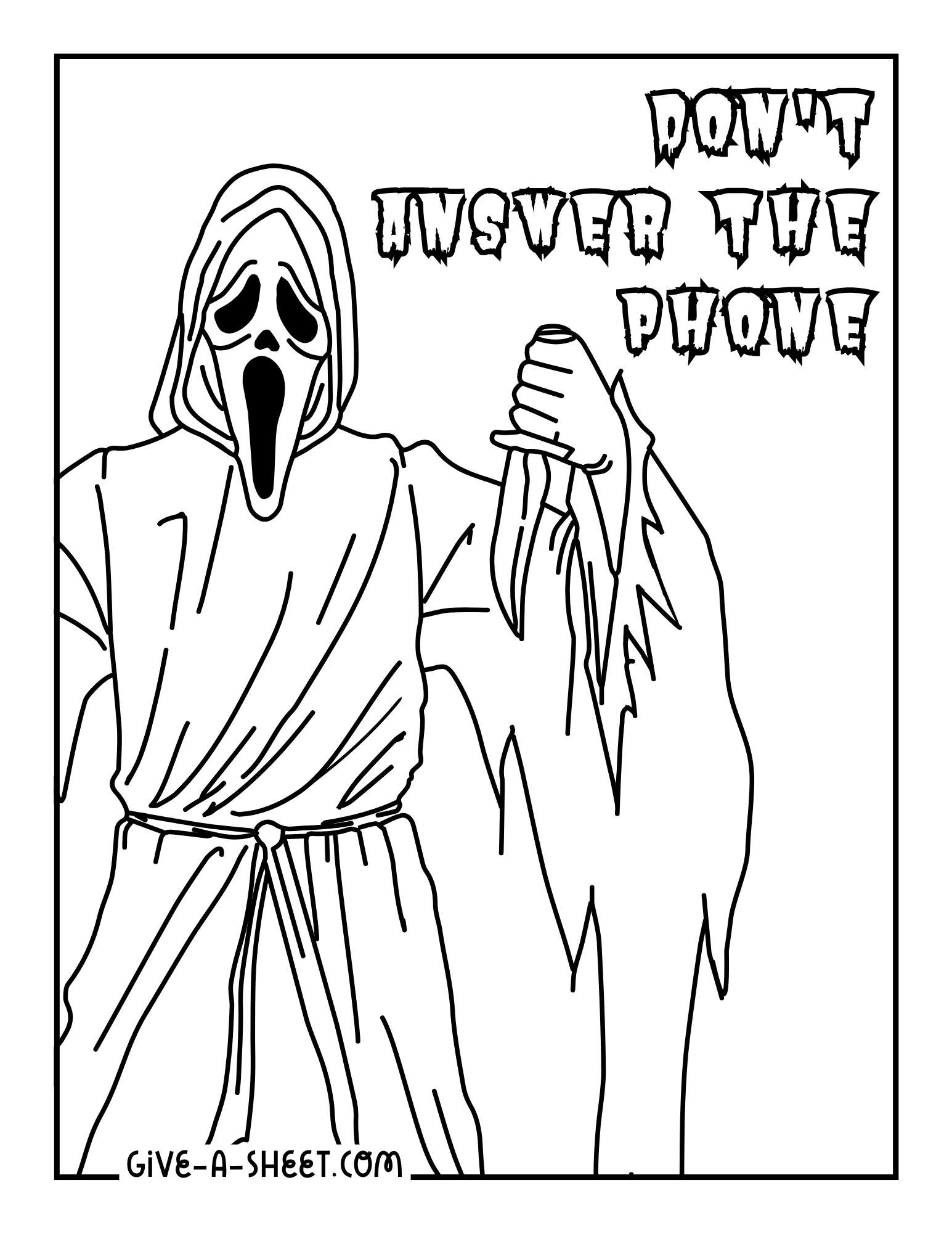 Ghostface spooky decoration halloween coloring page.