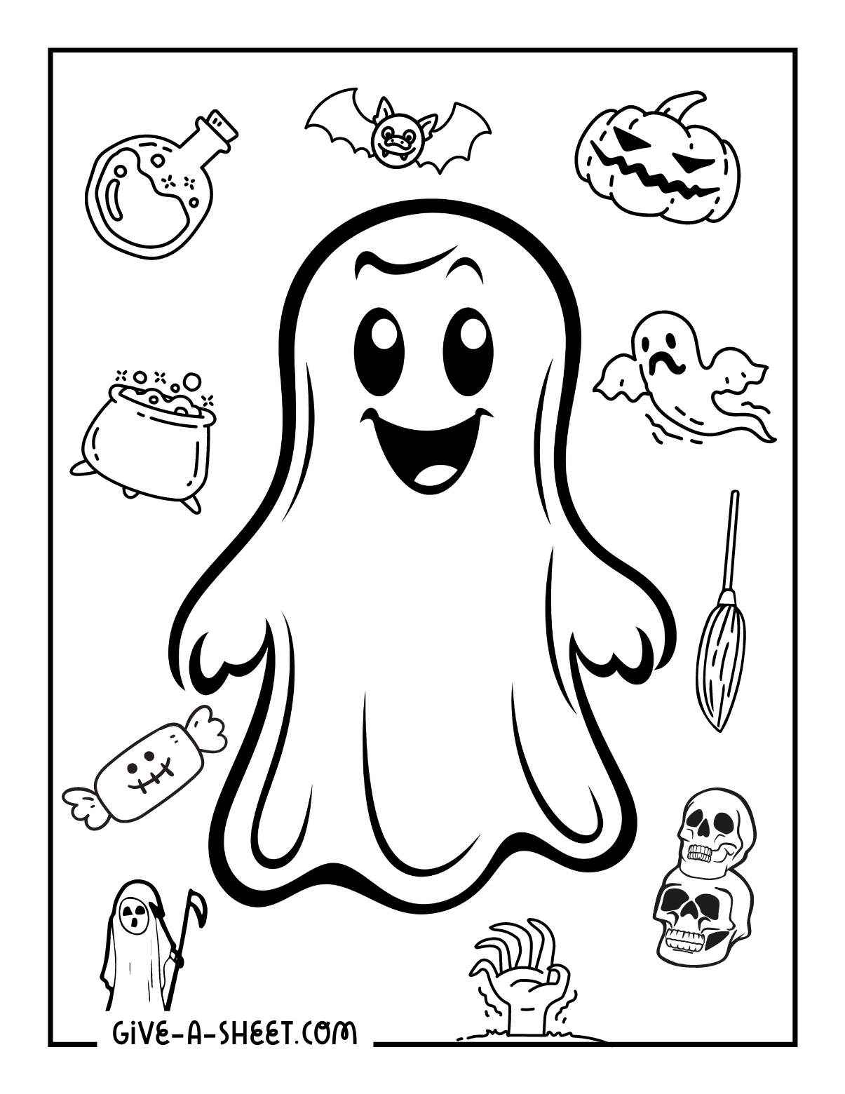 Halloween ghost coloring pages for kids.