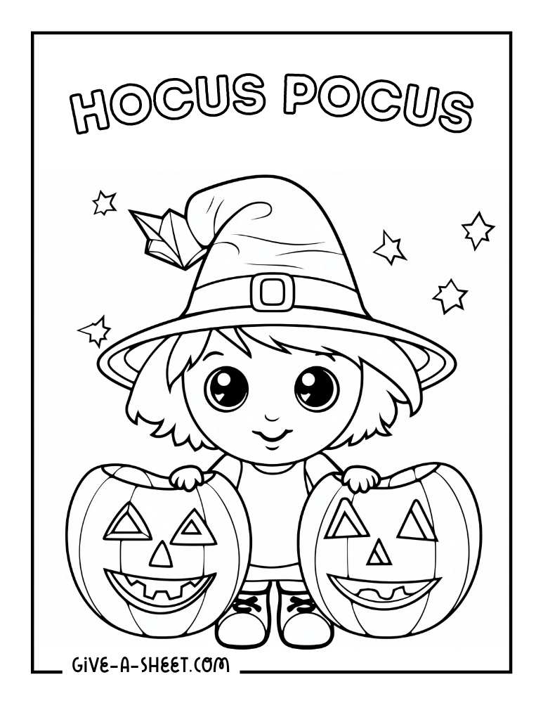 Witch costume halloween themed coloring page.