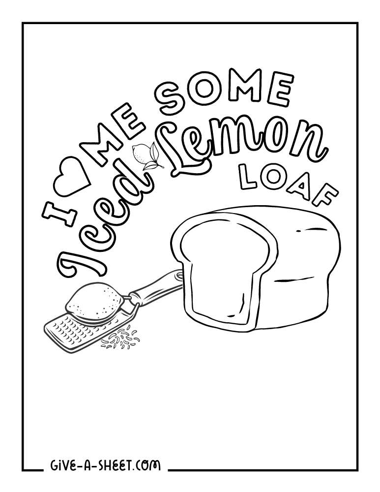 Sliced lemon loaf Starbucks coloring sheet for kids.