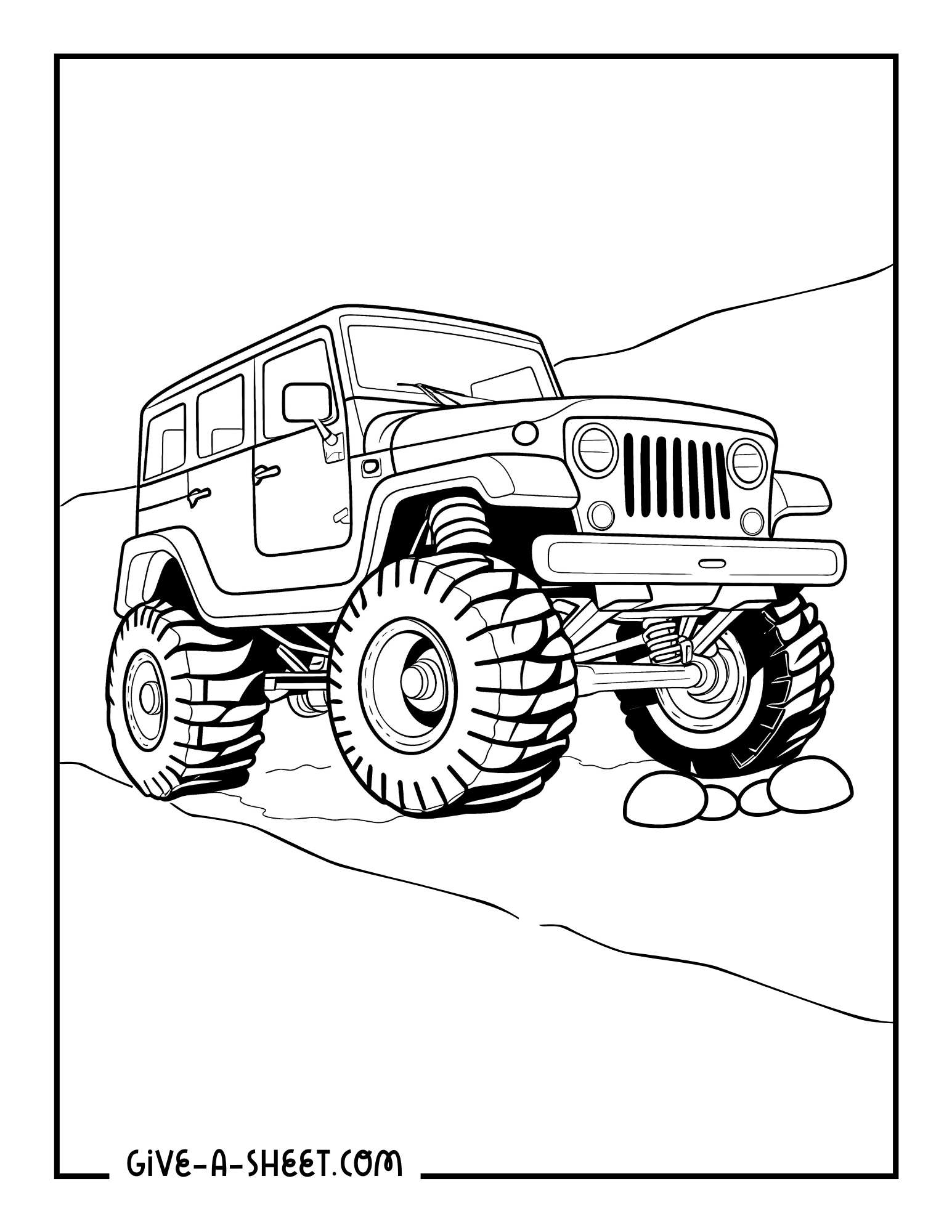 Jeep favorite monster trucks coloring page for kids.