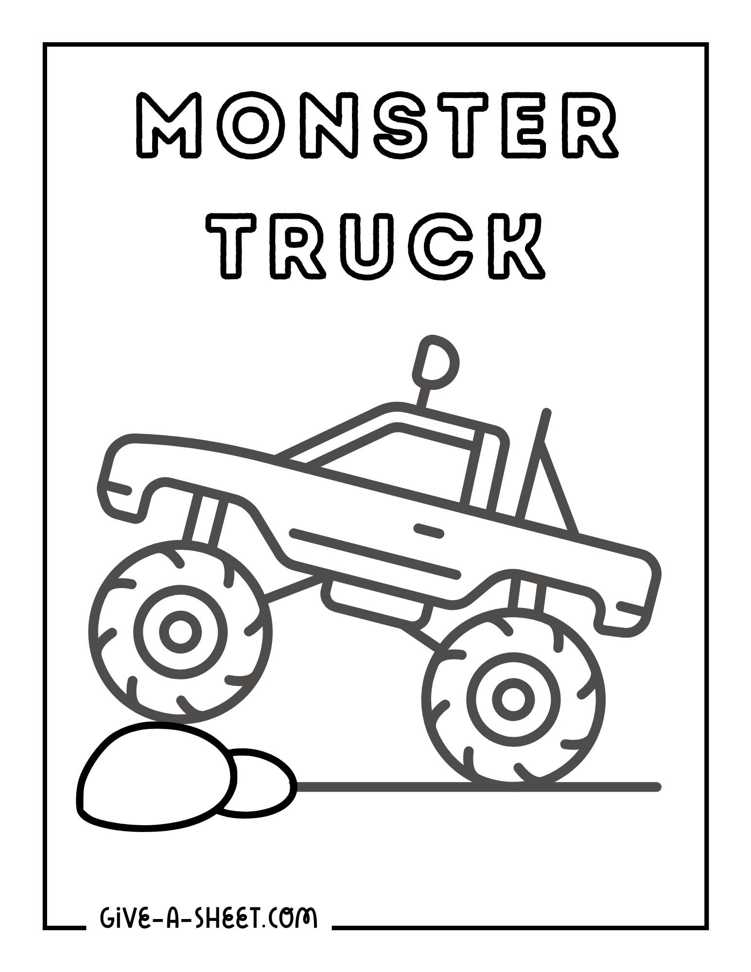 Monster truck coloring pages with huge wheels for kids.