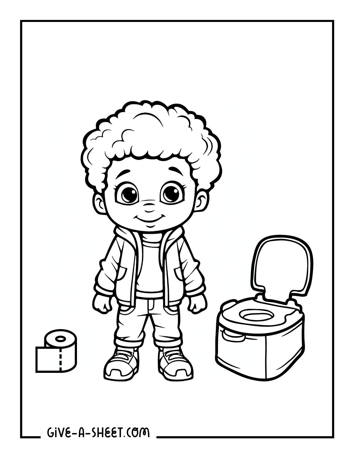 Potty training educational activity coloring sheets for kids.