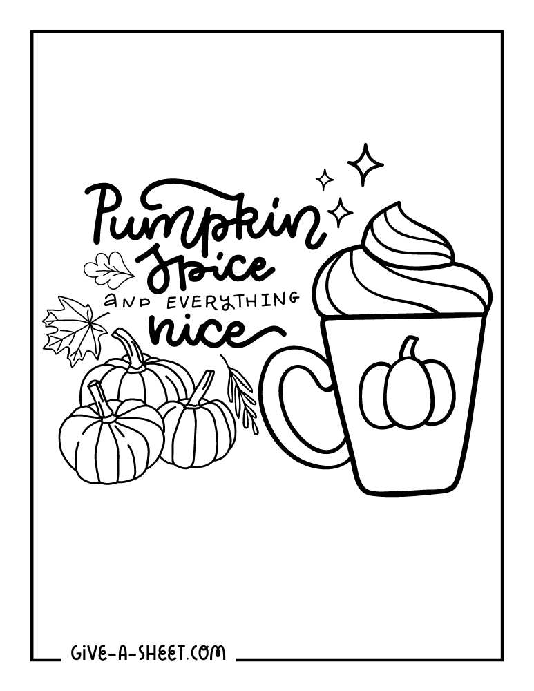 Pumpkin Spice latte Starbucks coffee cup coloring page for kids.
