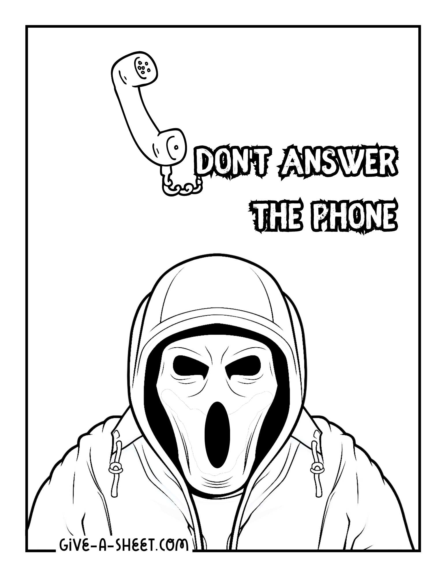 Slasher don't answer the phone scream coloring page for adults.