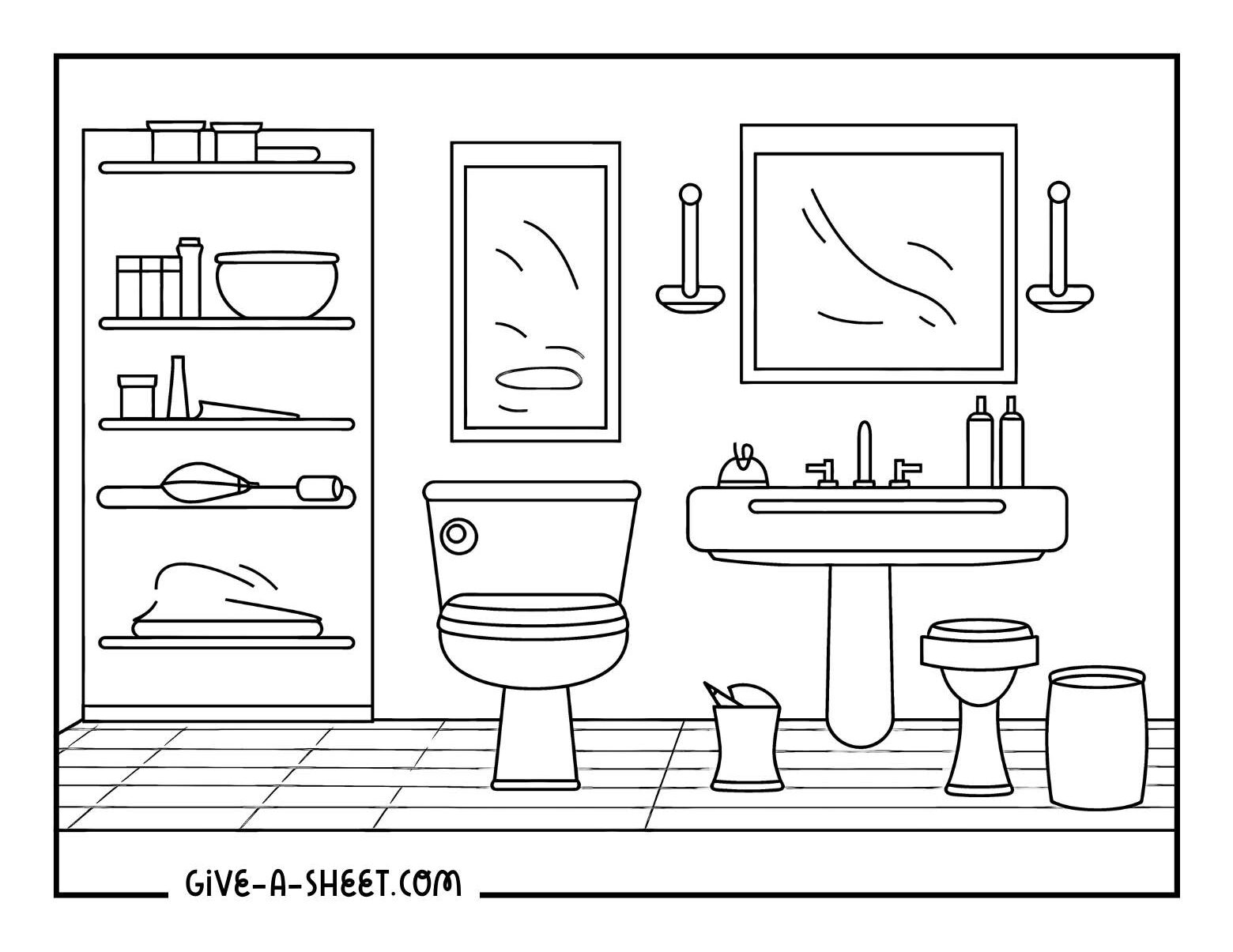 Simple bathroom printable coloring page.